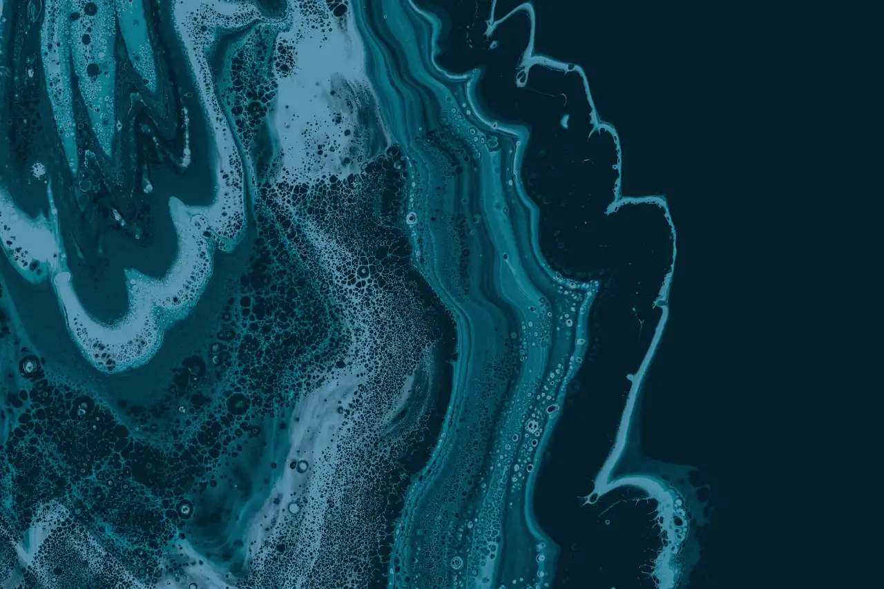 Article card header with dark trippy flowy colors with blue, grey, green shades