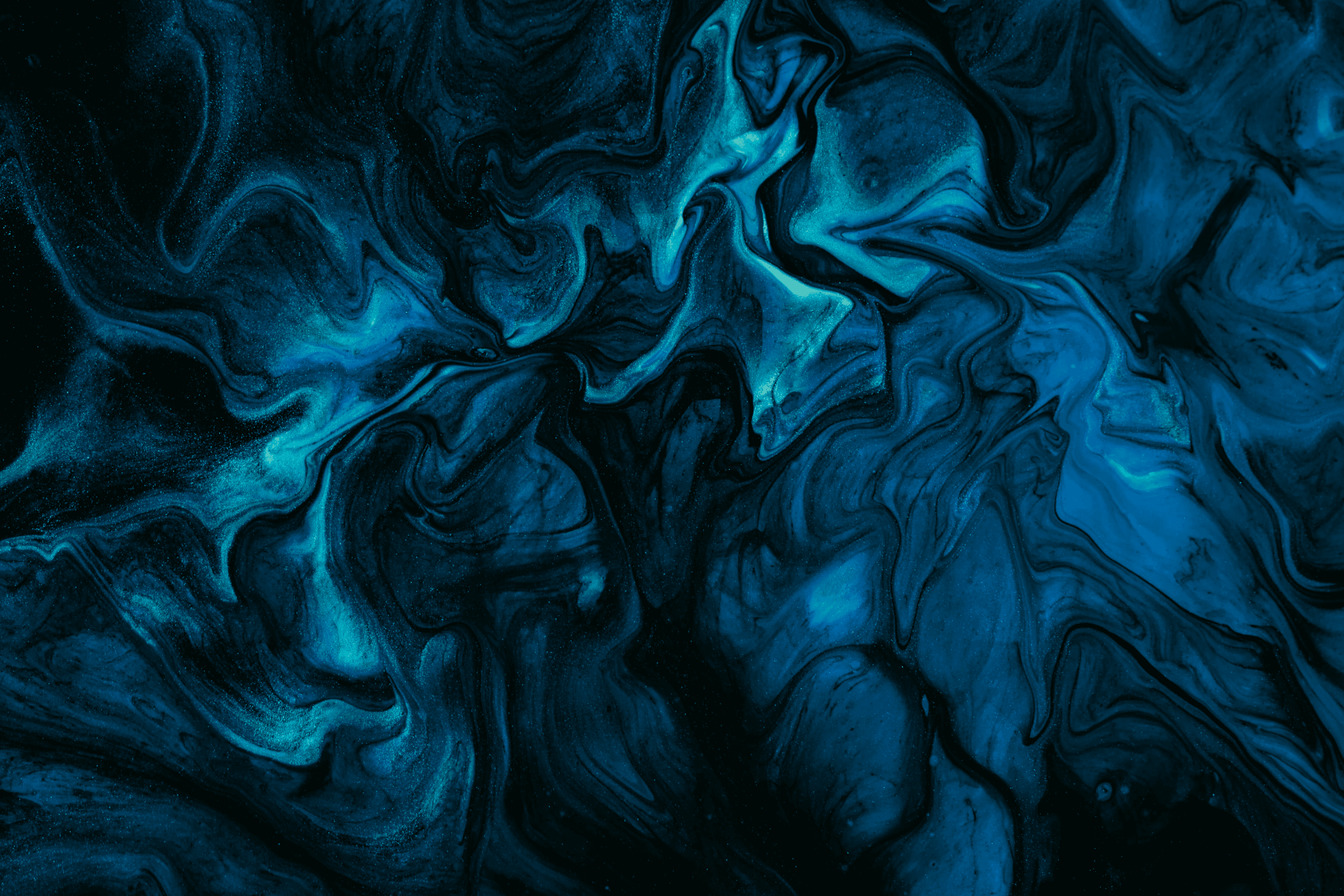 Article card header with dark trippy flowy colors with blue, grey, green shades