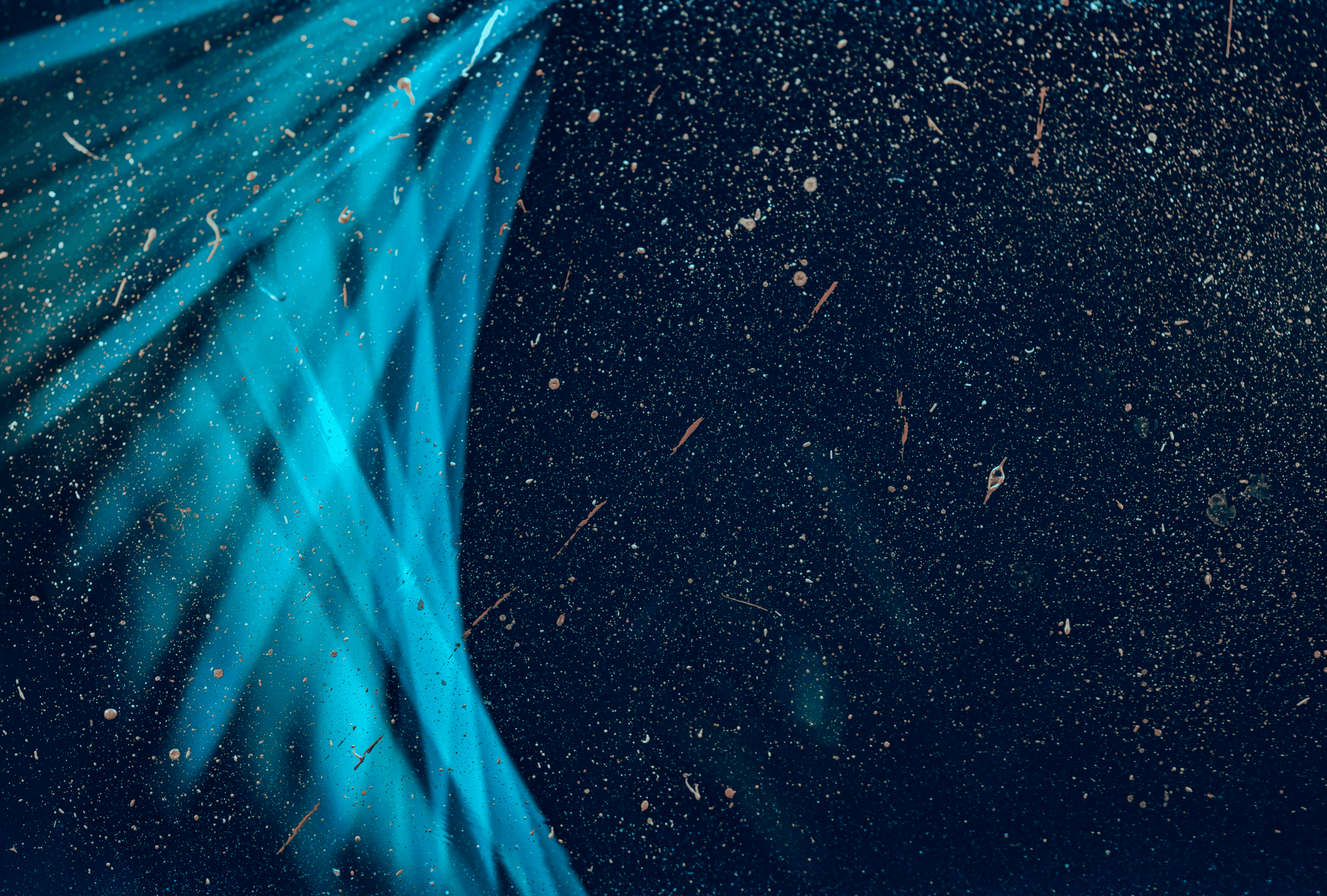 Article card header with dark trippy flowy colors with blue, grey, green shades